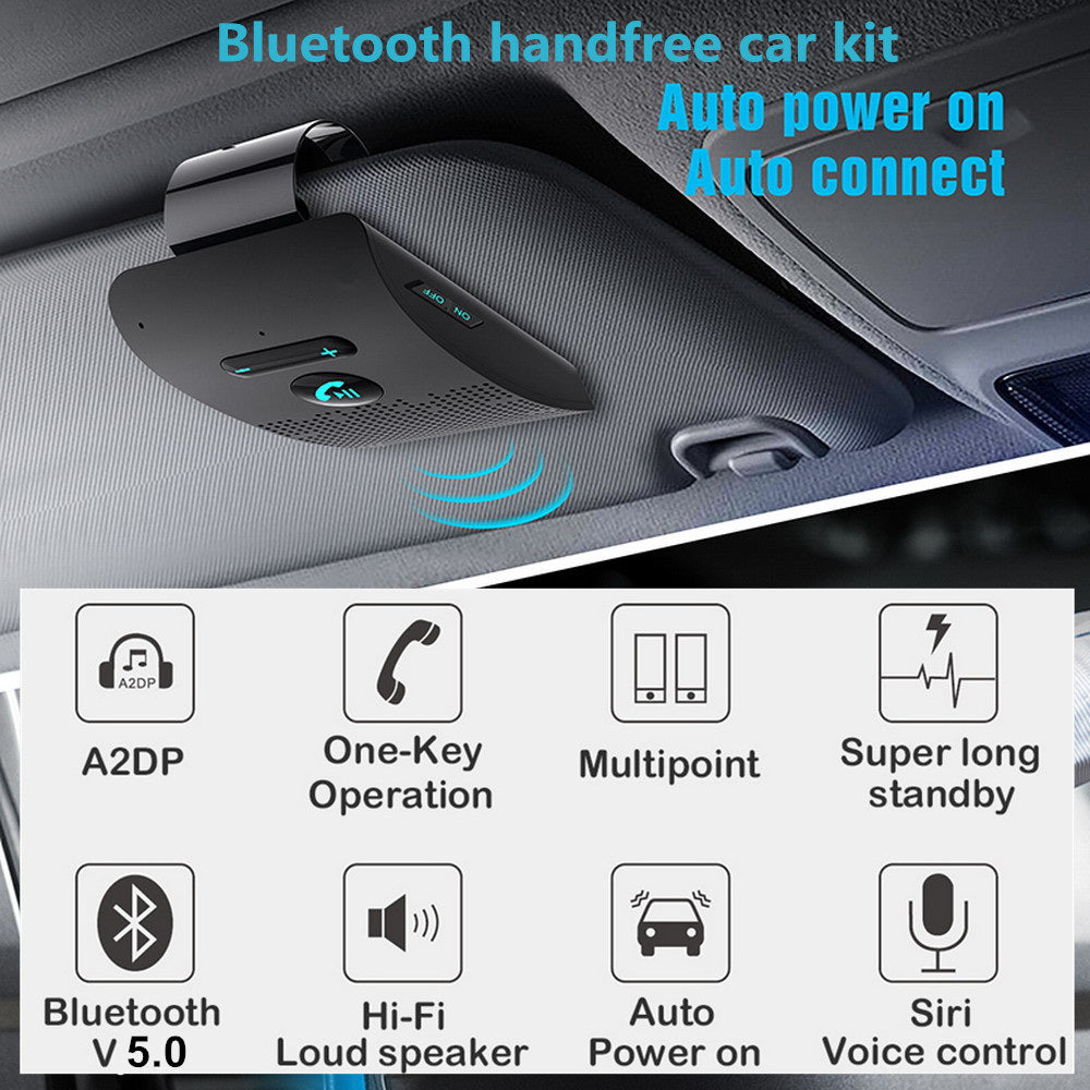 Drive Clear Bluetooth Car Speakerphone with Dual Microphones & Sun Visor Clip