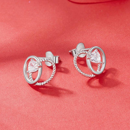Heart Zircon Stud Earrings in 925 Sterling Silver with Platinum Plating
