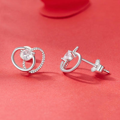Heart Zircon Stud Earrings in 925 Sterling Silver with Platinum Plating