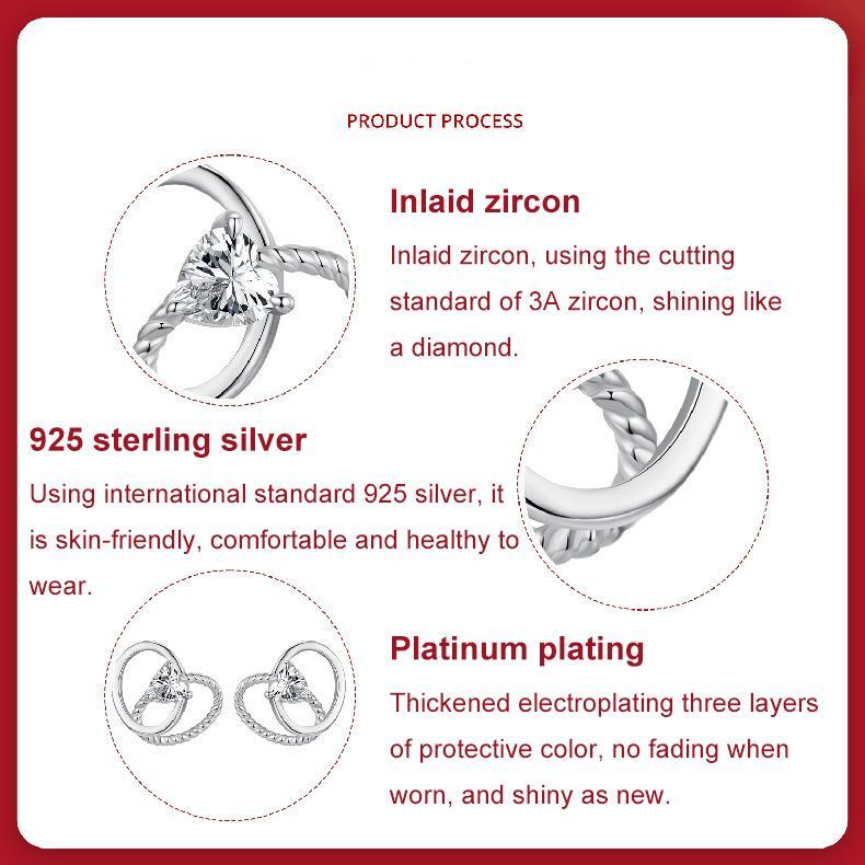 Heart Zircon Stud Earrings in 925 Sterling Silver with Platinum Plating