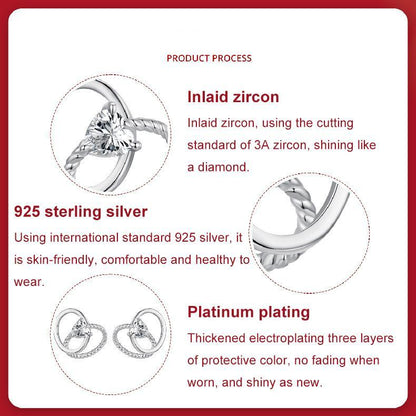 Heart Zircon Stud Earrings in 925 Sterling Silver with Platinum Plating