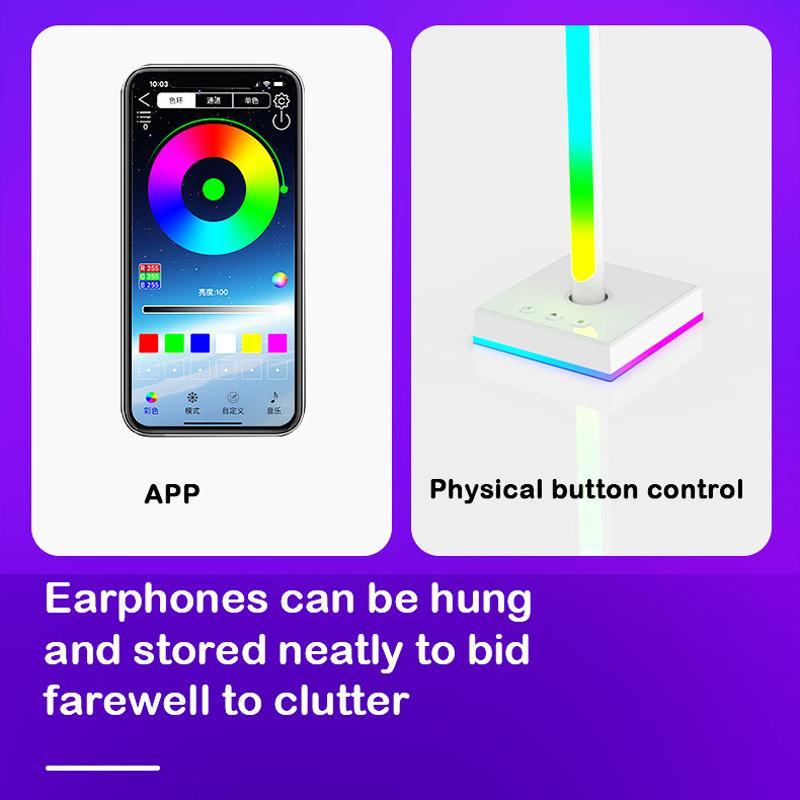 RGB Headphone Stand with Music Sync Ambient Light & Smart Desktop Organizer