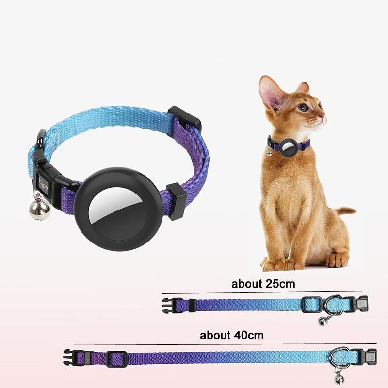 AirTag Pet Safety Collar with Silicone Tracker Holder, Bell & Rainbow Gradient Design