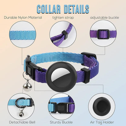 AirTag Pet Safety Collar with Silicone Tracker Holder, Bell & Rainbow Gradient Design