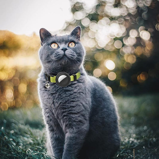 AirTag Pet Safety Collar with Silicone Tracker Holder, Bell & Rainbow Gradient Design