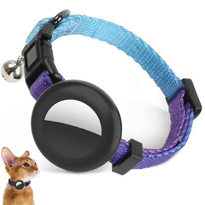 AirTag Pet Safety Collar with Silicone Tracker Holder, Bell & Rainbow Gradient Design