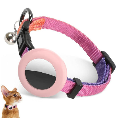 AirTag Pet Safety Collar with Silicone Tracker Holder, Bell & Rainbow Gradient Design