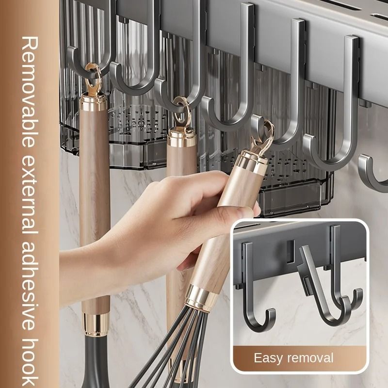 Wall-Mounted Multifunctional Kitchen Knife Rack - Integrated Utensil Holder & Chopstick Tube
