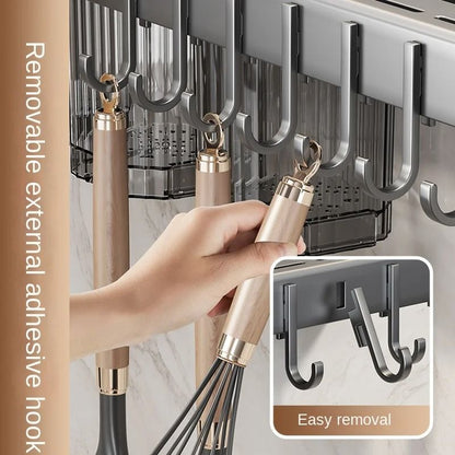 Wall-Mounted Multifunctional Kitchen Knife Rack - Integrated Utensil Holder & Chopstick Tube