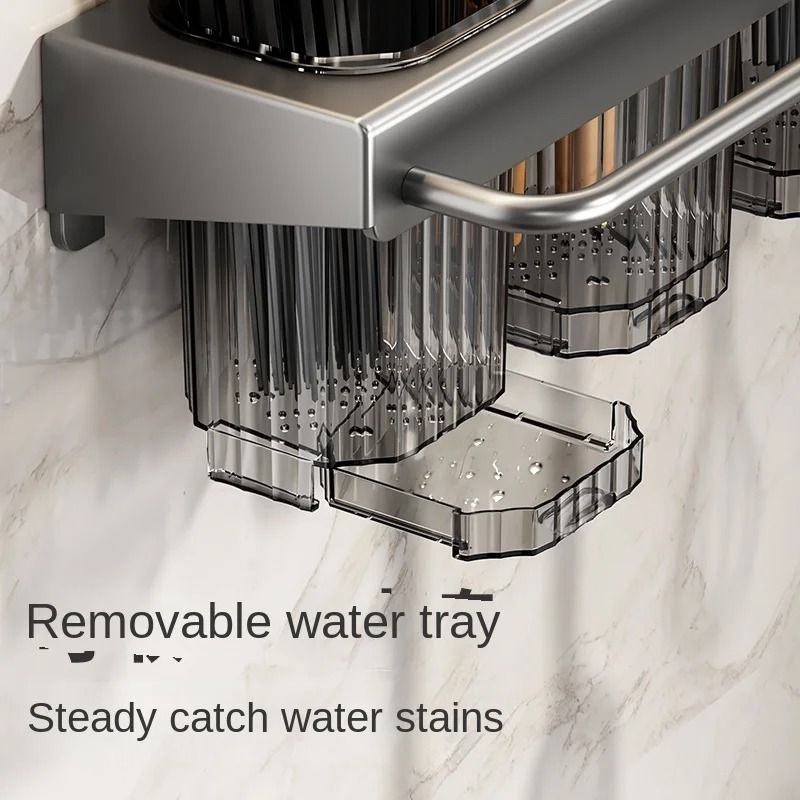 Wall-Mounted Multifunctional Kitchen Knife Rack - Integrated Utensil Holder & Chopstick Tube