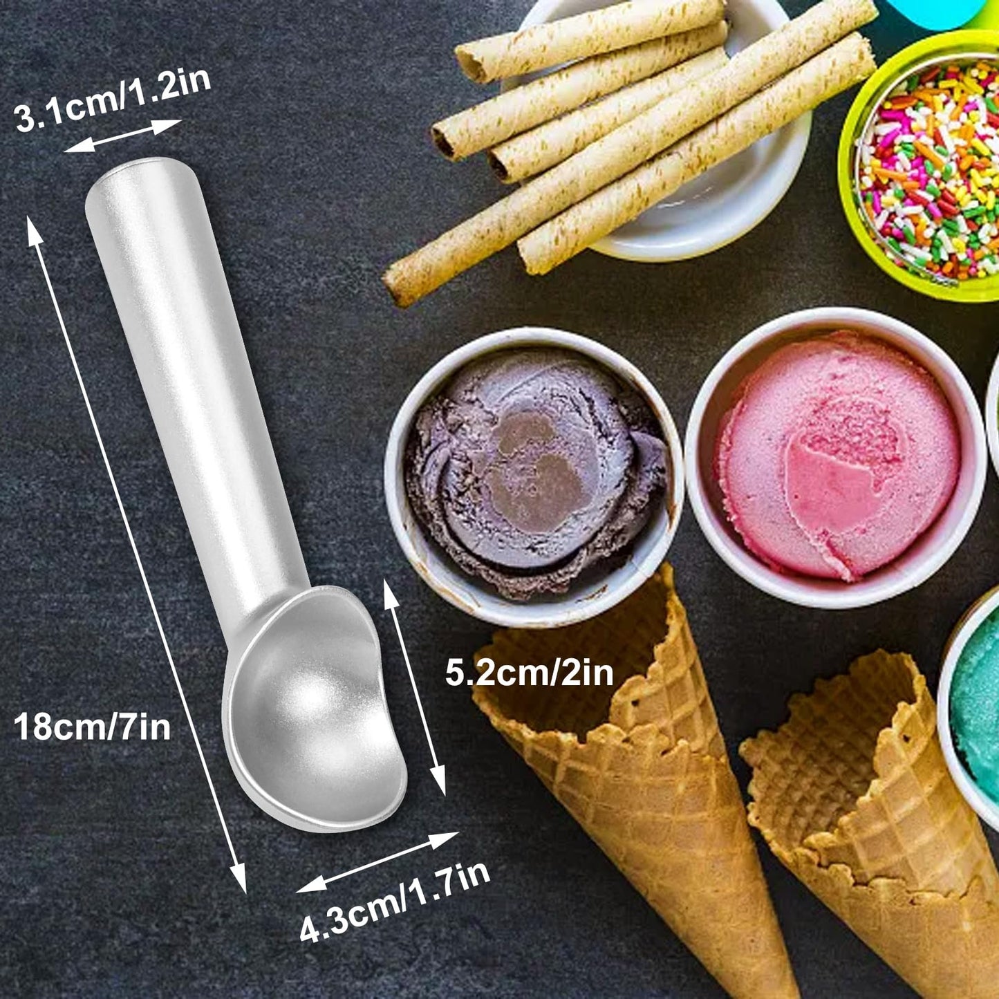 Premium One Piece Ice Cream Scoop Nonstick Ice Cream Scooper with Heavy Duty Aluminum Ice Cream Scooper Designs