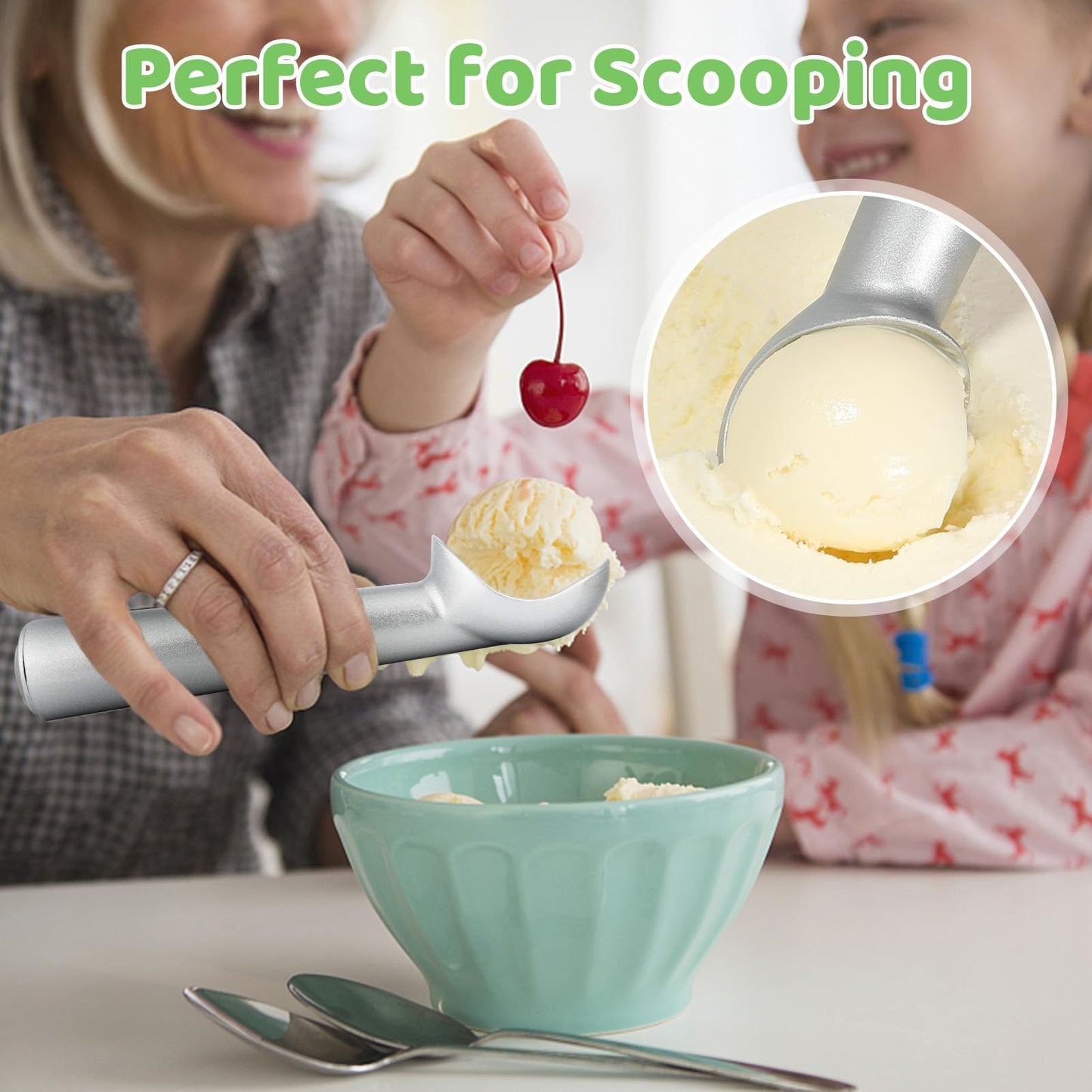 Premium One Piece Ice Cream Scoop Nonstick Ice Cream Scooper with Heavy Duty Aluminum Ice Cream Scooper Designs