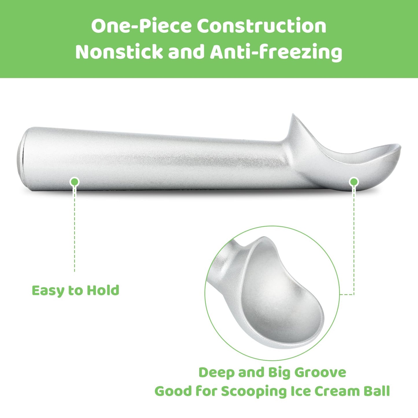 Premium One Piece Ice Cream Scoop Nonstick Ice Cream Scooper with Heavy Duty Aluminum Ice Cream Scooper Designs