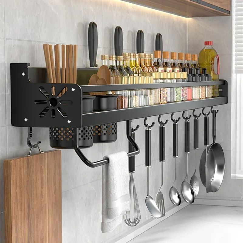 Wall-Mounted Kitchen Spice Shelf, Knife Holder, and Culinary Tool Storage Rack