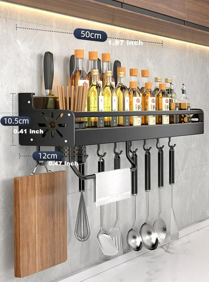 Wall-Mounted Kitchen Spice Shelf, Knife Holder, and Culinary Tool Storage Rack