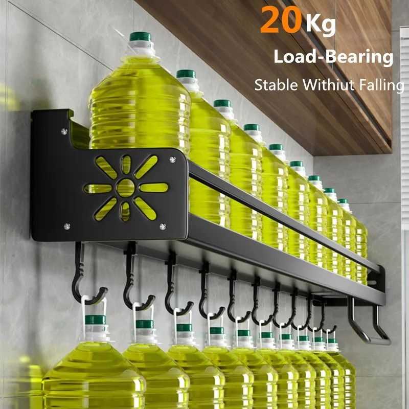 Wall-Mounted Kitchen Spice Shelf, Knife Holder, and Culinary Tool Storage Rack