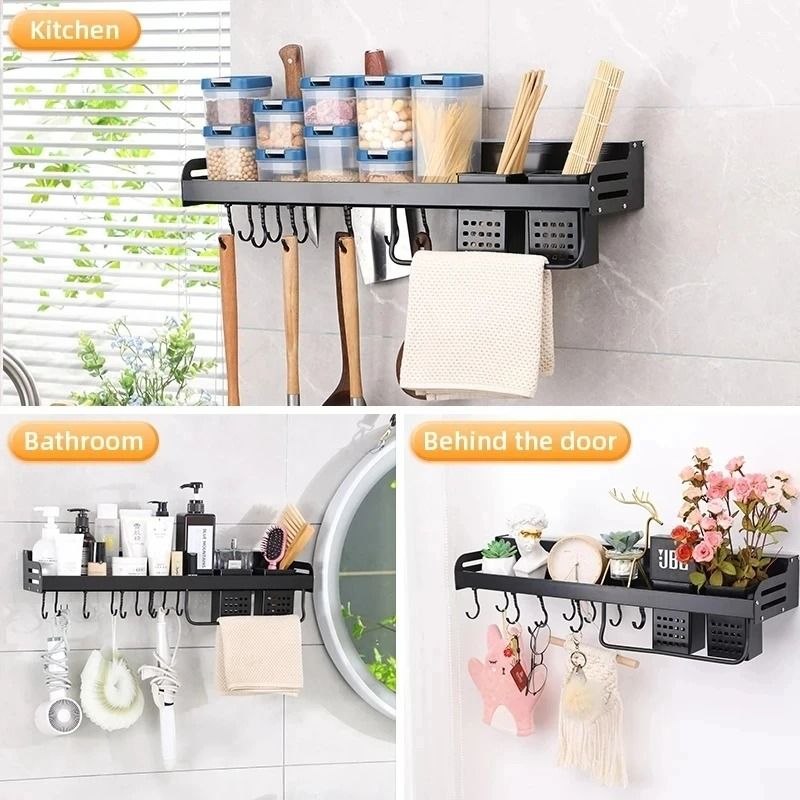 Wall-Mounted Kitchen Spice Shelf, Knife Holder, and Culinary Tool Storage Rack
