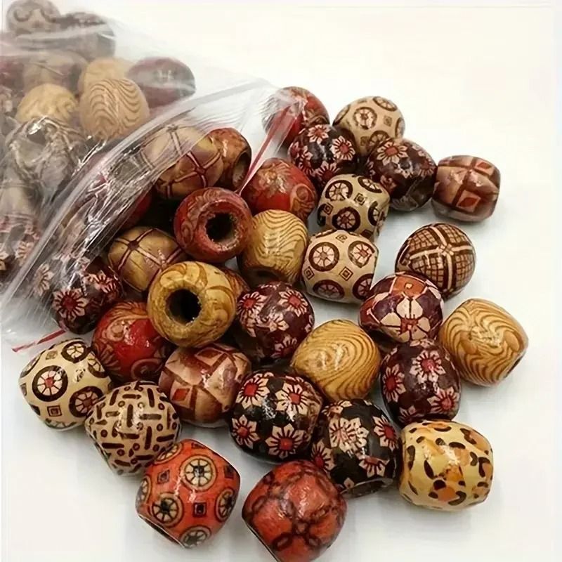 Vintage Wooden Hair Beads for Braids Dreadlocks DIY Jewelry and Hair Accessories