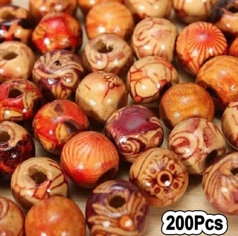 Vintage Wooden Hair Beads for Braids Dreadlocks DIY Jewelry and Hair Accessories