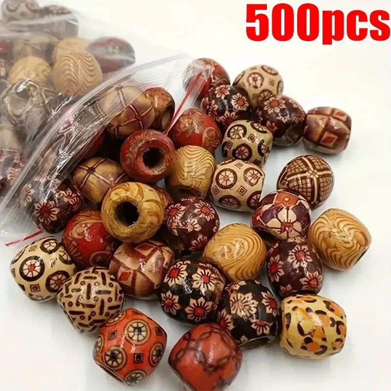 Vintage Wooden Hair Beads for Braids Dreadlocks DIY Jewelry and Hair Accessories