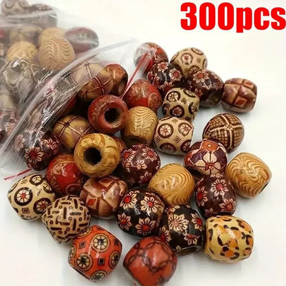Vintage Wooden Hair Beads for Braids Dreadlocks DIY Jewelry and Hair Accessories