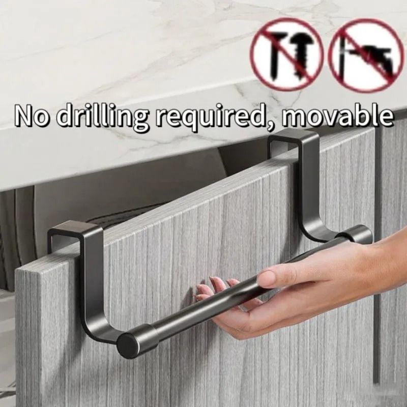 Over-the-Door Stainless Steel Towel Bar and Cabinet Door Hanging Storage Organizer