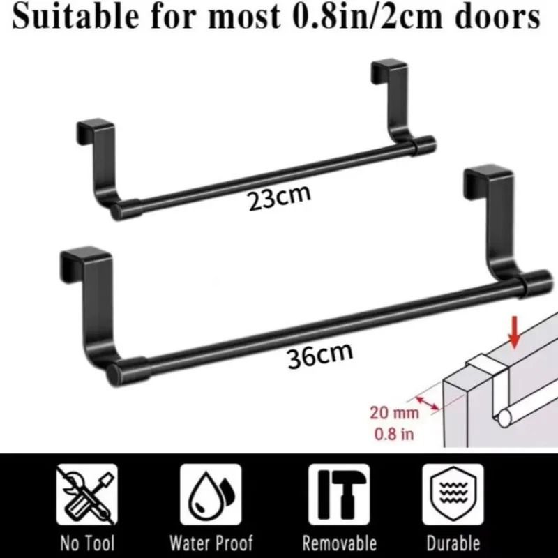 Over-the-Door Stainless Steel Towel Bar and Cabinet Door Hanging Storage Organizer