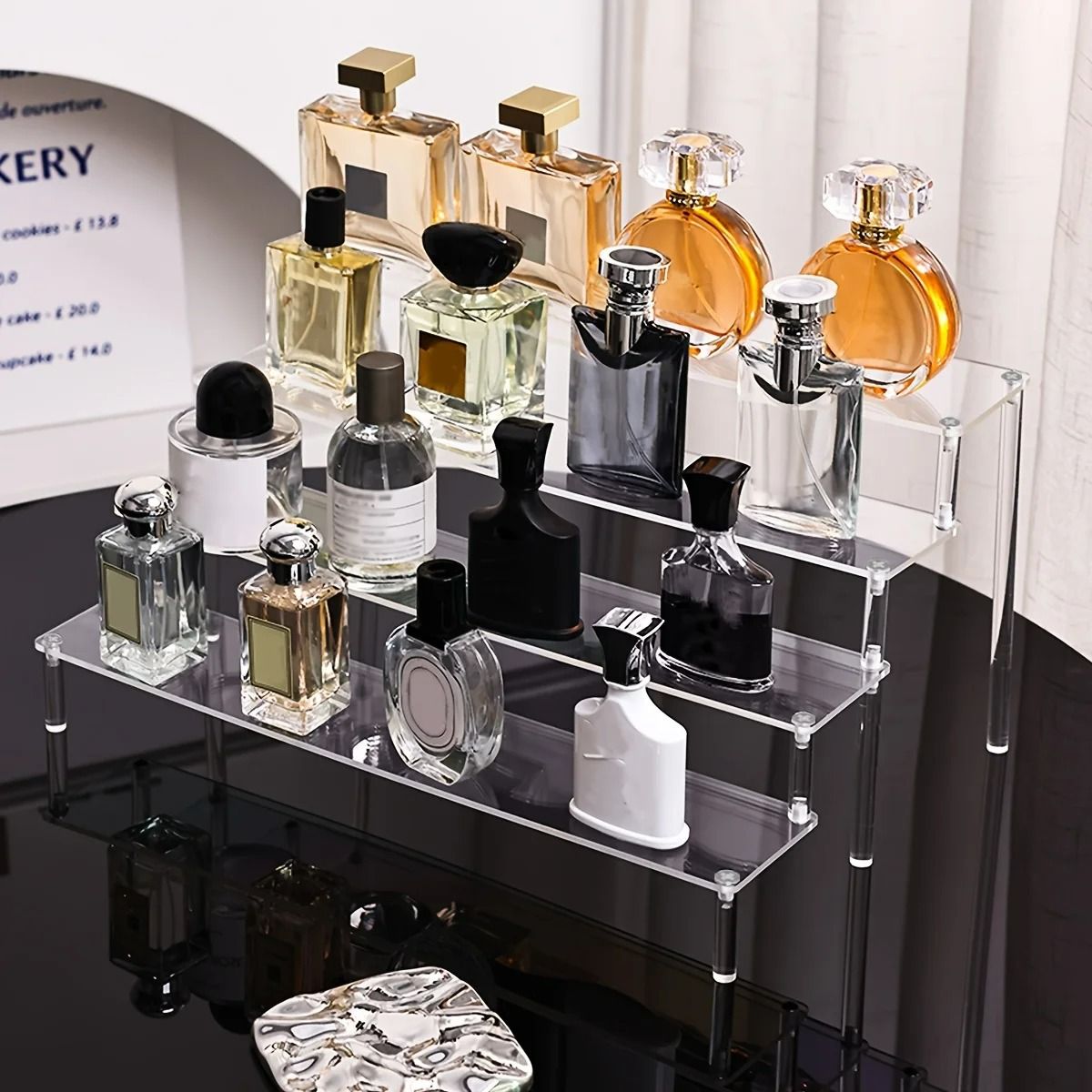 Premium Multi-Tier Acrylic Perfume Display Riser and Vanity Cosmetic Storage Rack