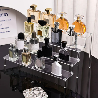 Premium Multi-Tier Acrylic Perfume Display Riser and Vanity Cosmetic Storage Rack