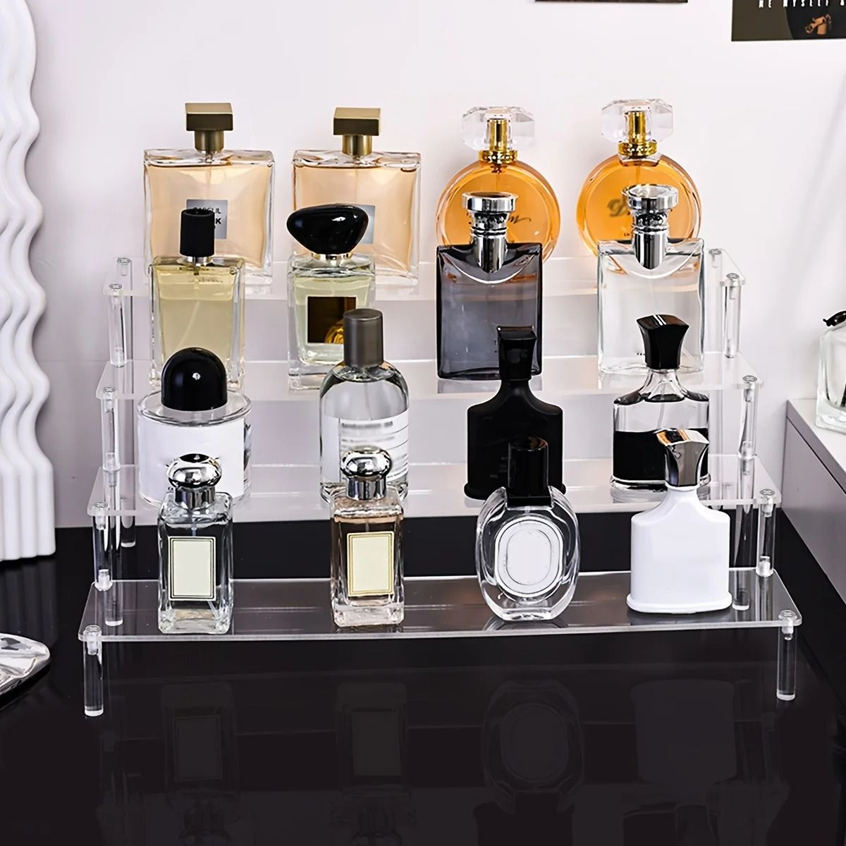 Premium Multi-Tier Acrylic Perfume Display Riser and Vanity Cosmetic Storage Rack