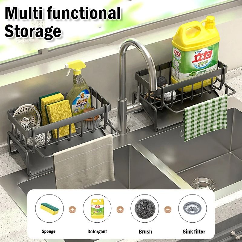 DrainMate Stainless Steel Sink Organizer Rack – Sponge, Soap & Rag Storage Holder