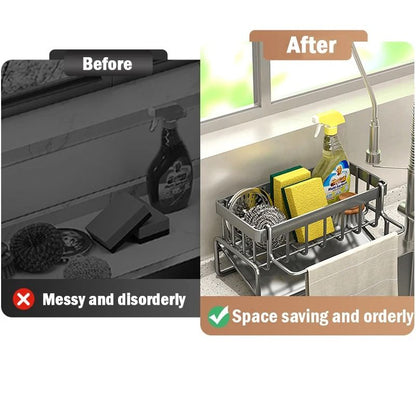 DrainMate Stainless Steel Sink Organizer Rack – Sponge, Soap & Rag Storage Holder