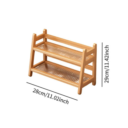 Multi-Tier Wooden Coffee Syrup & Mug Display Stand