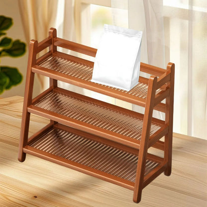 Multi-Tier Wooden Coffee Syrup & Mug Display Stand