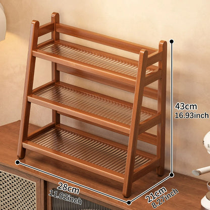 Multi-Tier Wooden Coffee Syrup & Mug Display Stand