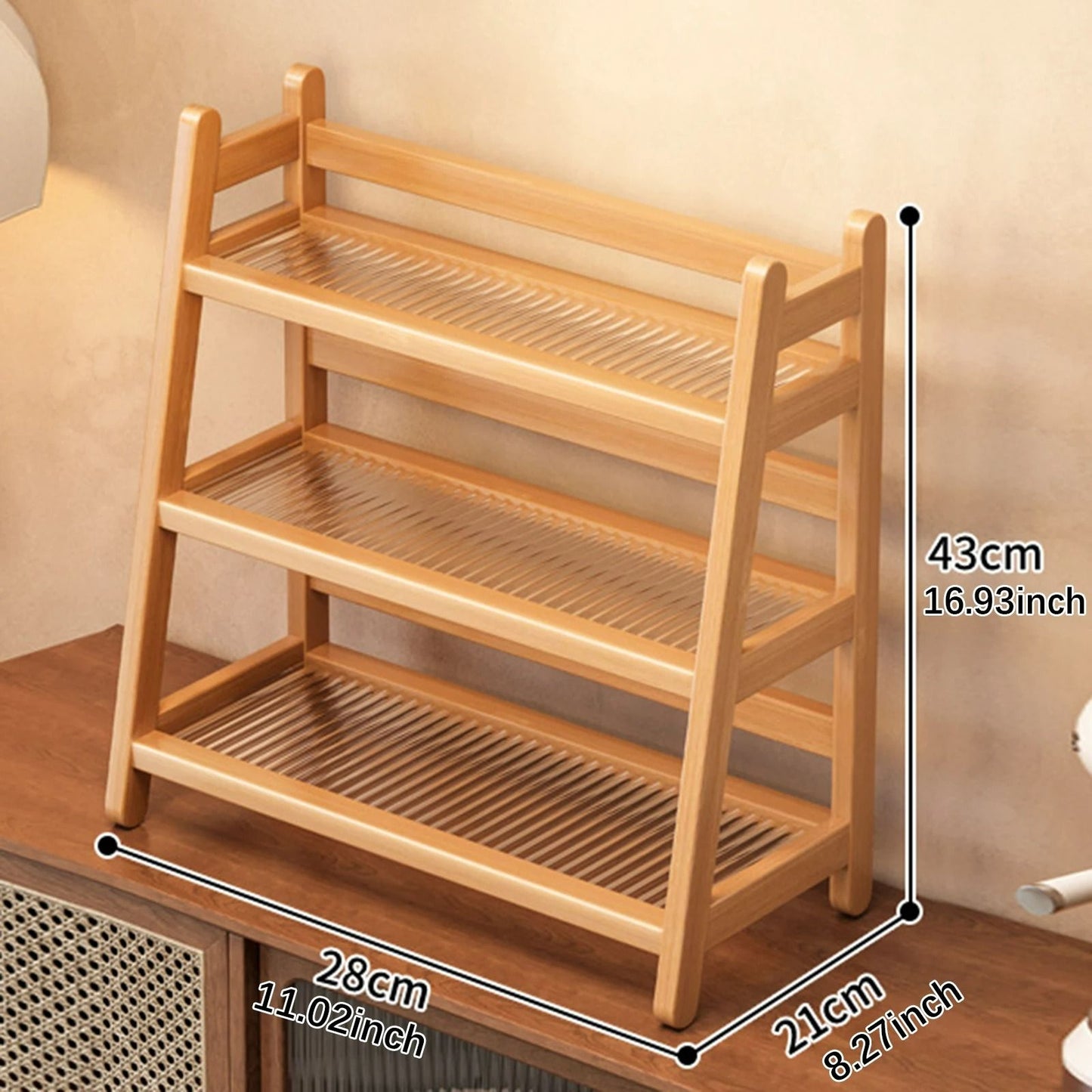 Multi-Tier Wooden Coffee Syrup & Mug Display Stand