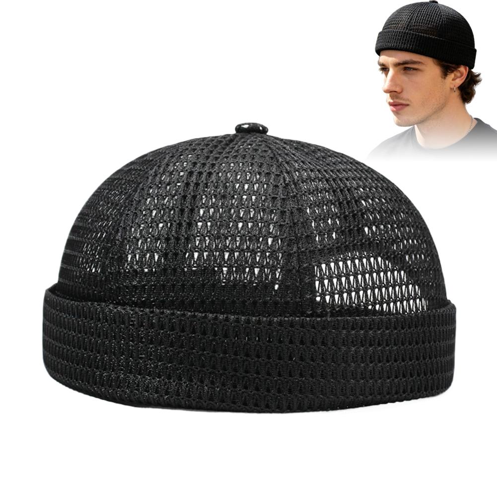 Retro Mesh Docker Cap Adjustable Brimless Docker Cap for Breathable Streetwear Comfort