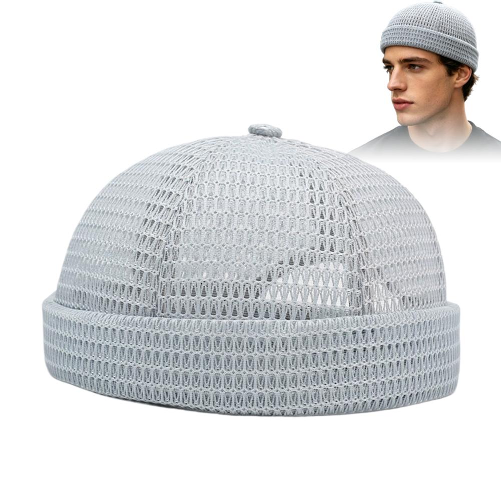 Retro Mesh Docker Cap Adjustable Brimless Docker Cap for Breathable Streetwear Comfort