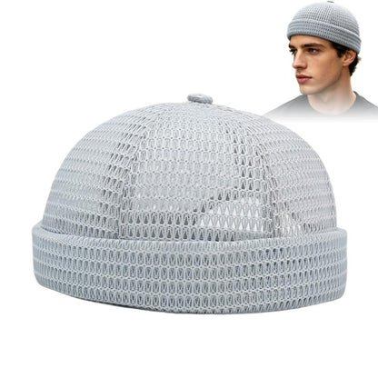 Retro Mesh Docker Cap Adjustable Brimless Docker Cap for Breathable Streetwear Comfort
