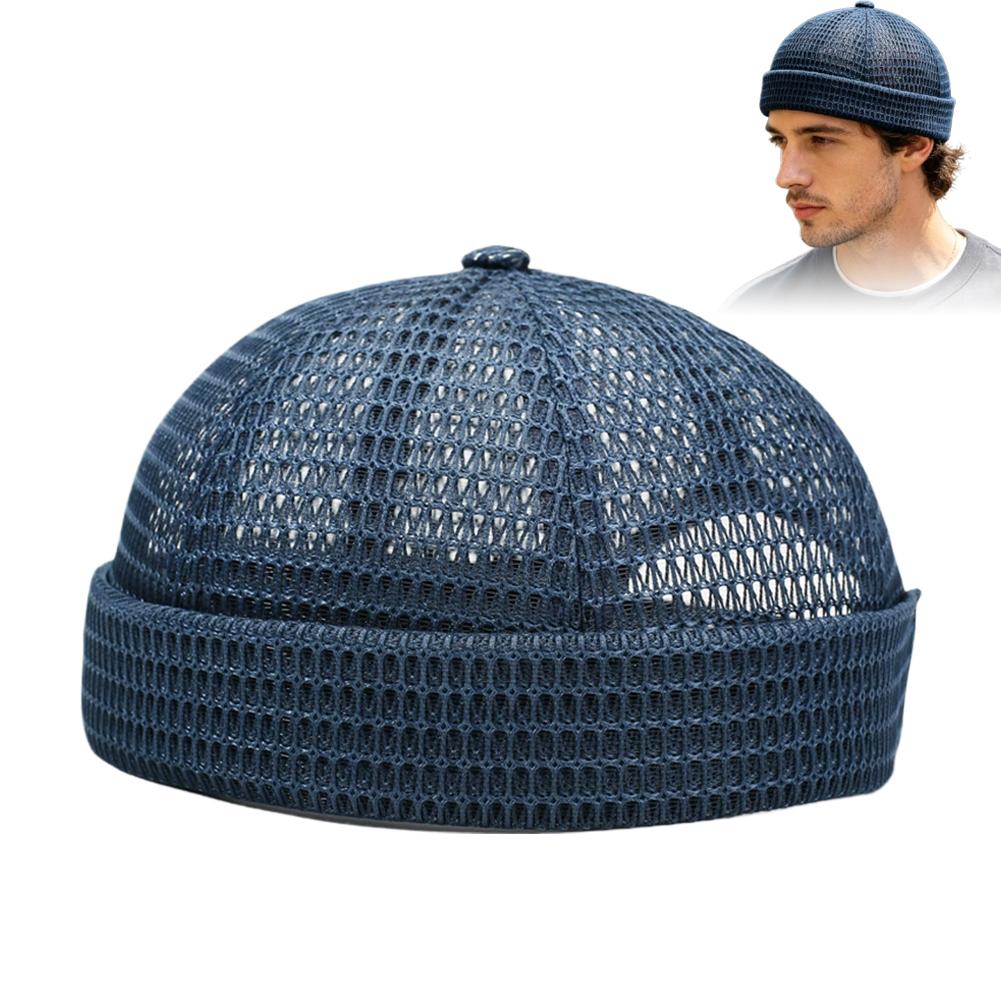 Retro Mesh Docker Cap Adjustable Brimless Docker Cap for Breathable Streetwear Comfort