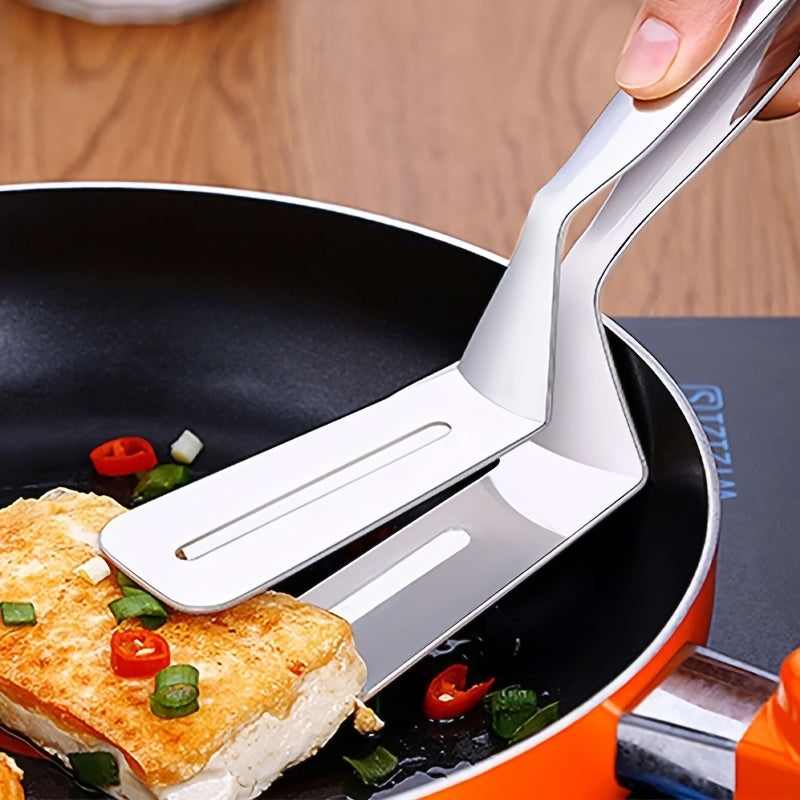 Stainless Steel BBQ Steak Clamps & Grilling Spatula Tongs for Burgers, Fish & Pizza