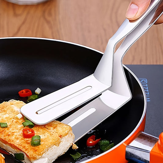 Stainless Steel BBQ Steak Clamps & Grilling Spatula Tongs for Burgers, Fish & Pizza