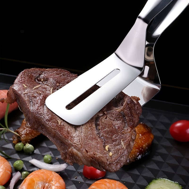 Stainless Steel BBQ Steak Clamps & Grilling Spatula Tongs for Burgers, Fish & Pizza
