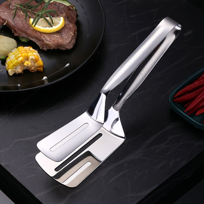 Stainless Steel BBQ Steak Clamps & Grilling Spatula Tongs for Burgers, Fish & Pizza
