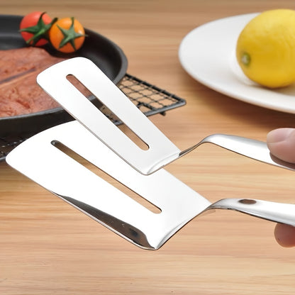 Stainless Steel BBQ Steak Clamps & Grilling Spatula Tongs for Burgers, Fish & Pizza