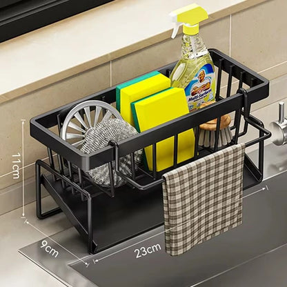 Stainless Steel Kitchen Sink Drain Rack - Multifunctional Sponge, Rag & Cleanser Storage Shelf