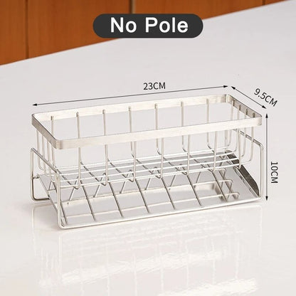 Stainless Steel Kitchen Sink Drain Rack - Multifunctional Sponge, Rag & Cleanser Storage Shelf
