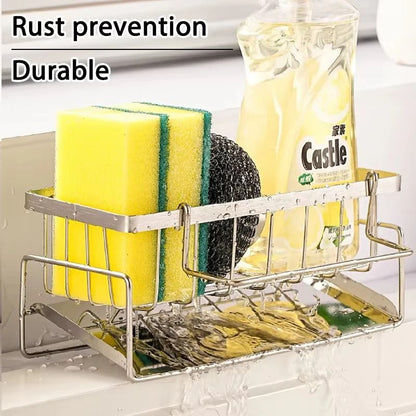 Stainless Steel Kitchen Sink Drain Rack - Multifunctional Sponge, Rag & Cleanser Storage Shelf