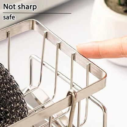 Stainless Steel Kitchen Sink Drain Rack - Multifunctional Sponge, Rag & Cleanser Storage Shelf