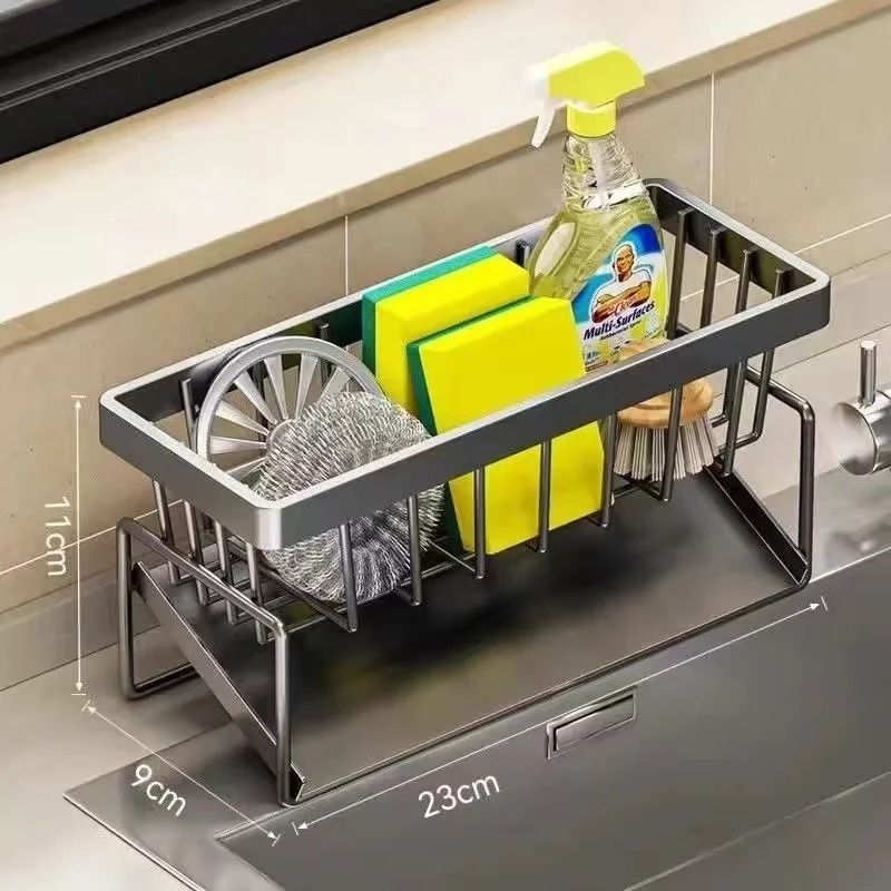 Stainless Steel Kitchen Sink Drain Rack - Multifunctional Sponge, Rag & Cleanser Storage Shelf